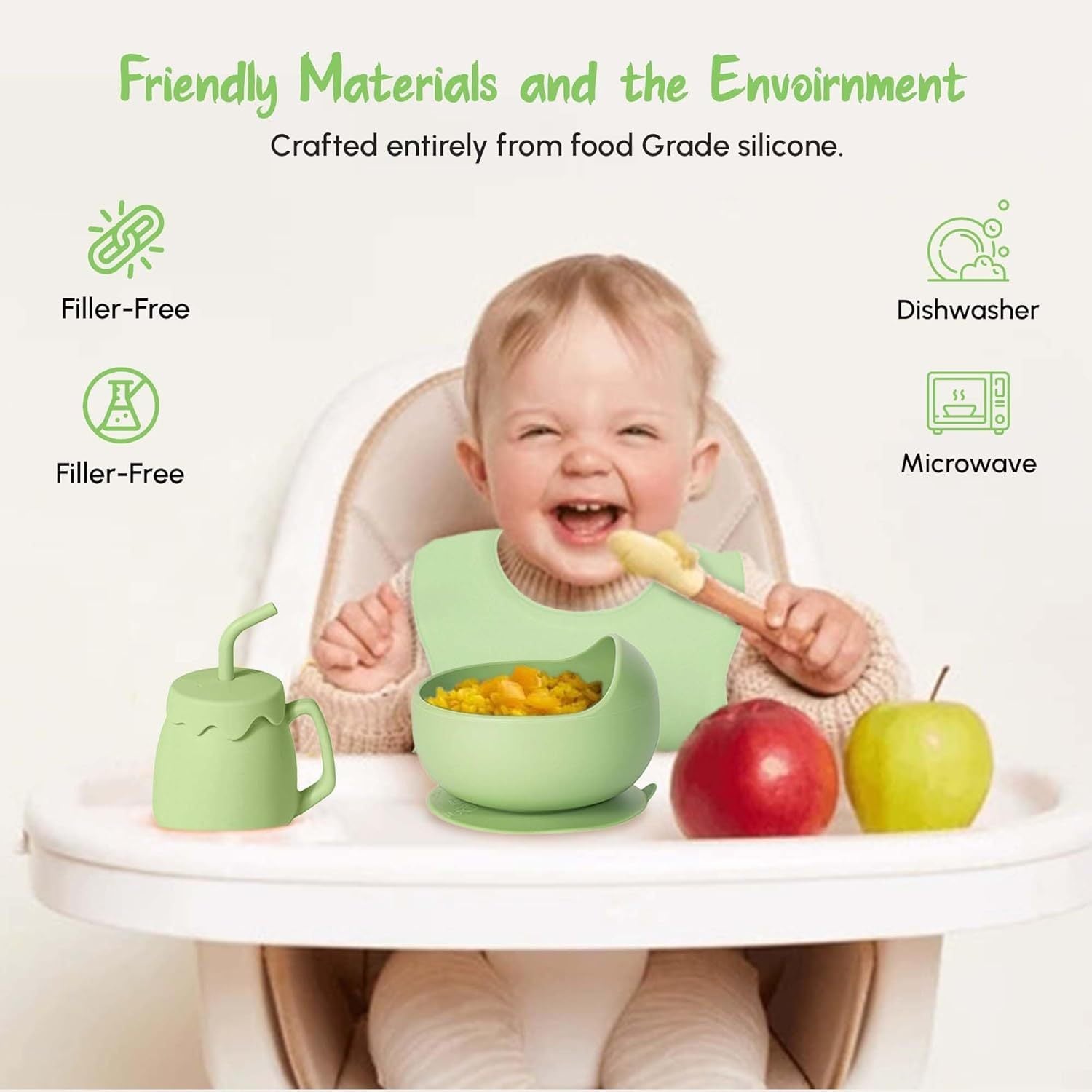 SiIicone Baby Feeding Set With Suction, 10 Pcs