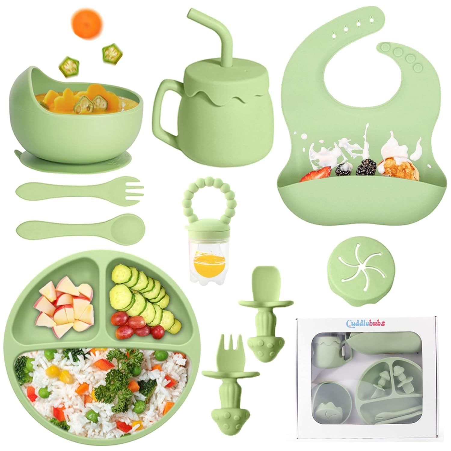 SiIicone Baby Feeding Set With Suction, 10 Pcs