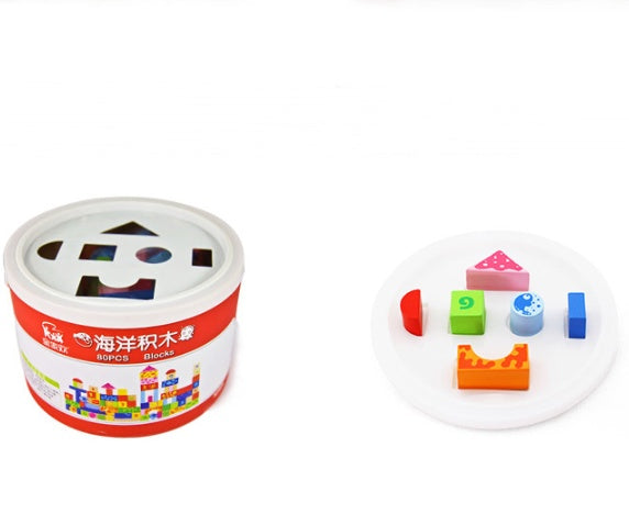 80-Piece Wooden Building Blocks