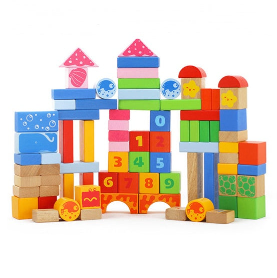 80-Piece Wooden Building Blocks