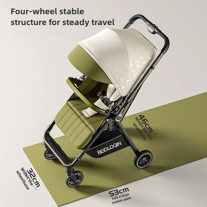 Lightweight & Foldable Baby Stroller - Reclining and Shock-Absorbing