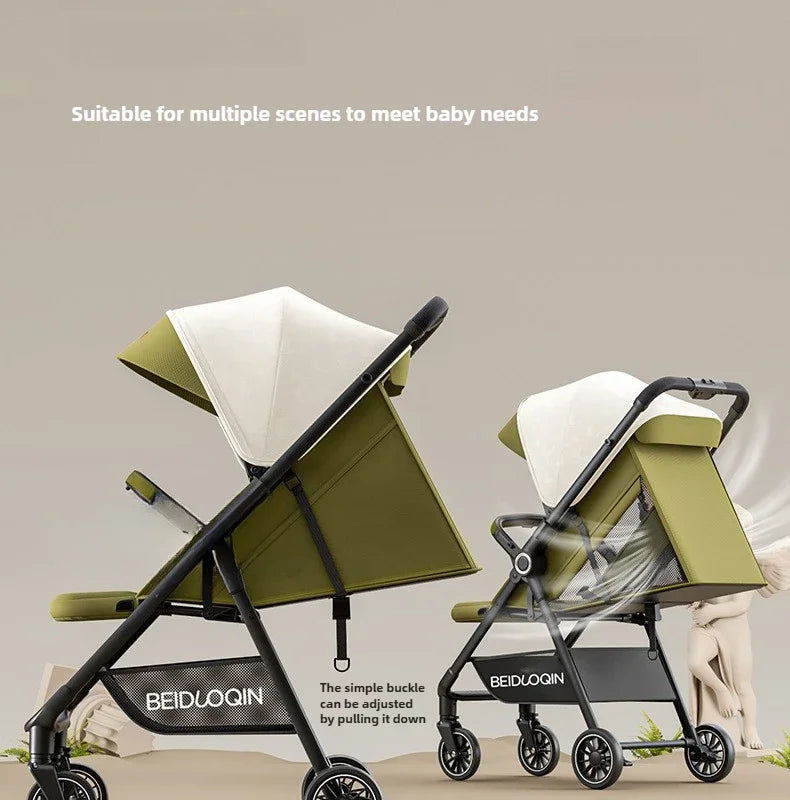 Lightweight & Foldable Baby Stroller - Reclining and Shock-Absorbing