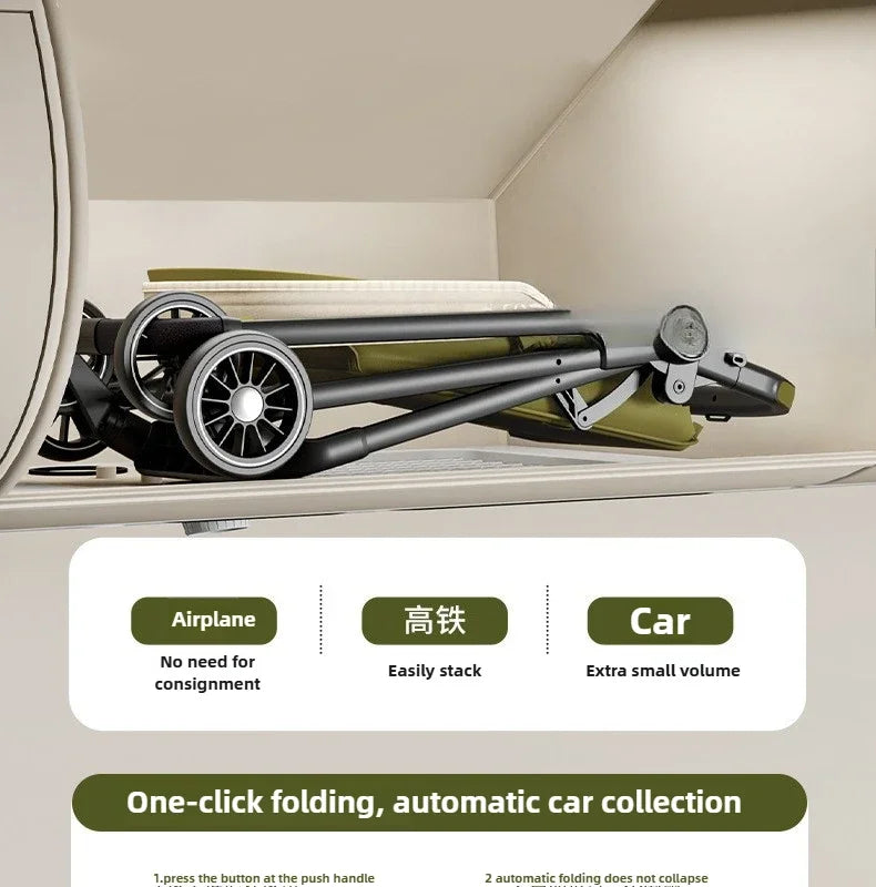 Lightweight & Foldable Baby Stroller - Reclining and Shock-Absorbing