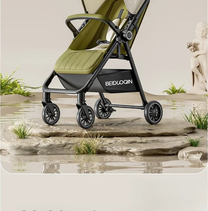 Lightweight & Foldable Baby Stroller - Reclining and Shock-Absorbing