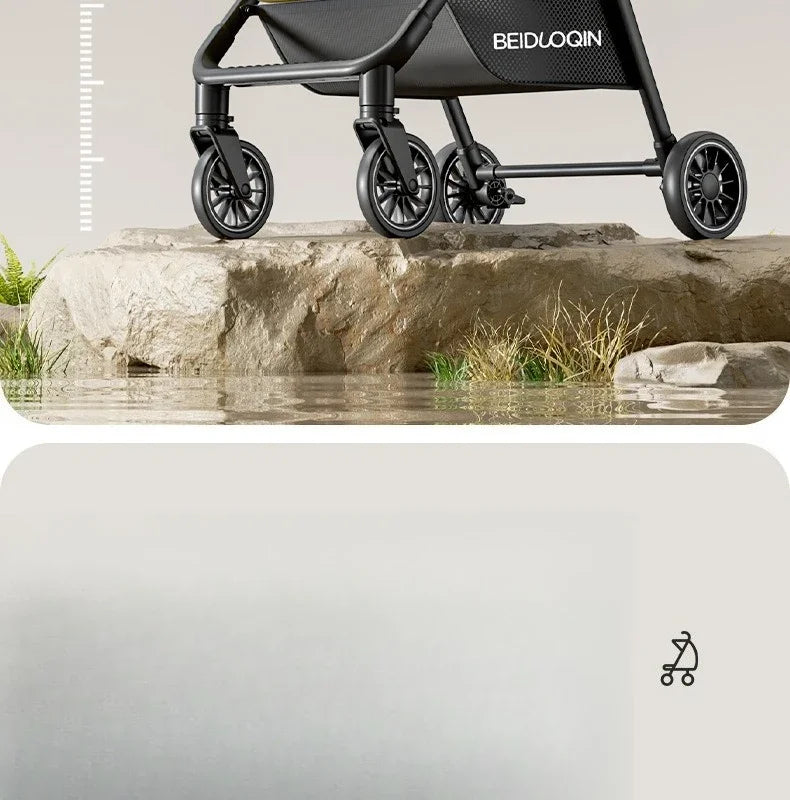 Lightweight & Foldable Baby Stroller - Reclining and Shock-Absorbing