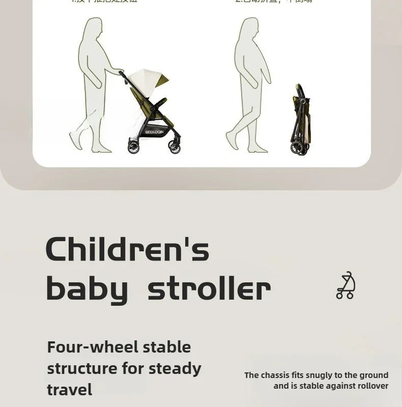 Lightweight & Foldable Baby Stroller - Reclining and Shock-Absorbing