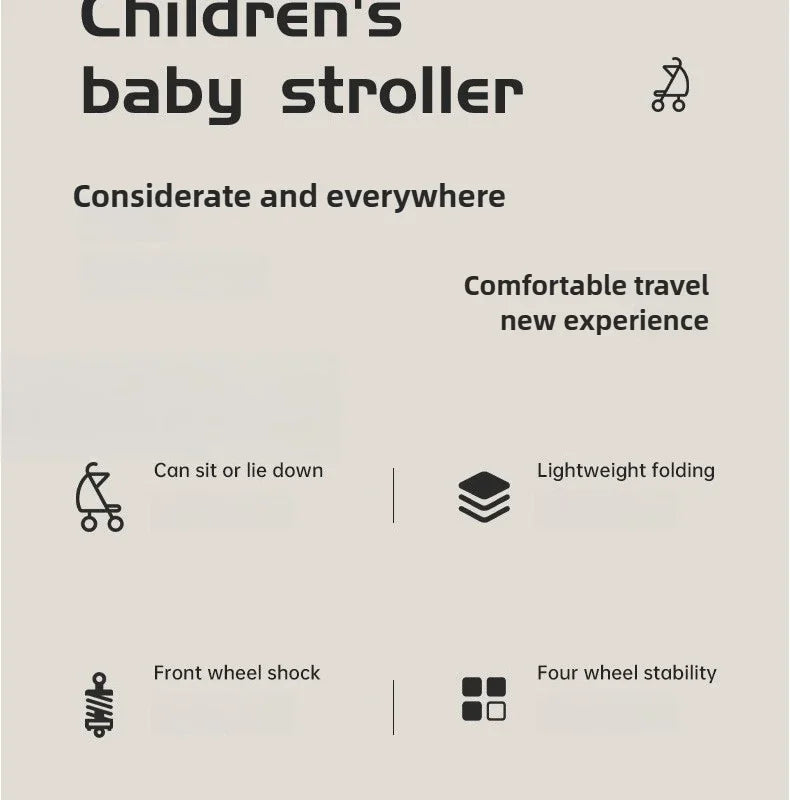 Lightweight & Foldable Baby Stroller - Reclining and Shock-Absorbing