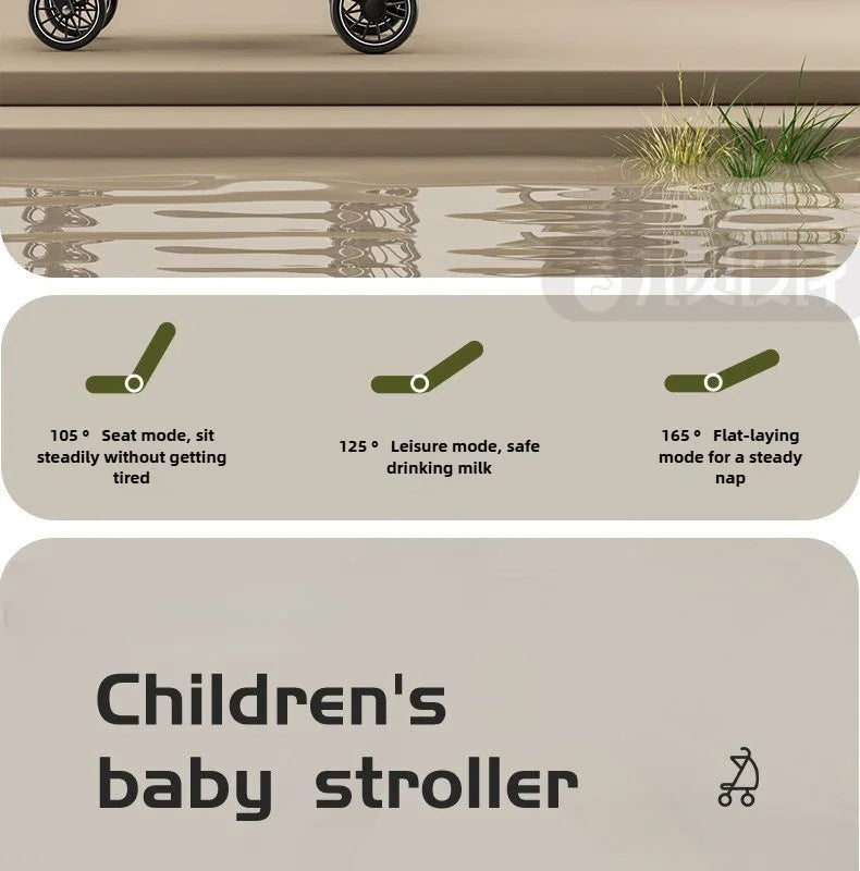 Lightweight & Foldable Baby Stroller - Reclining and Shock-Absorbing
