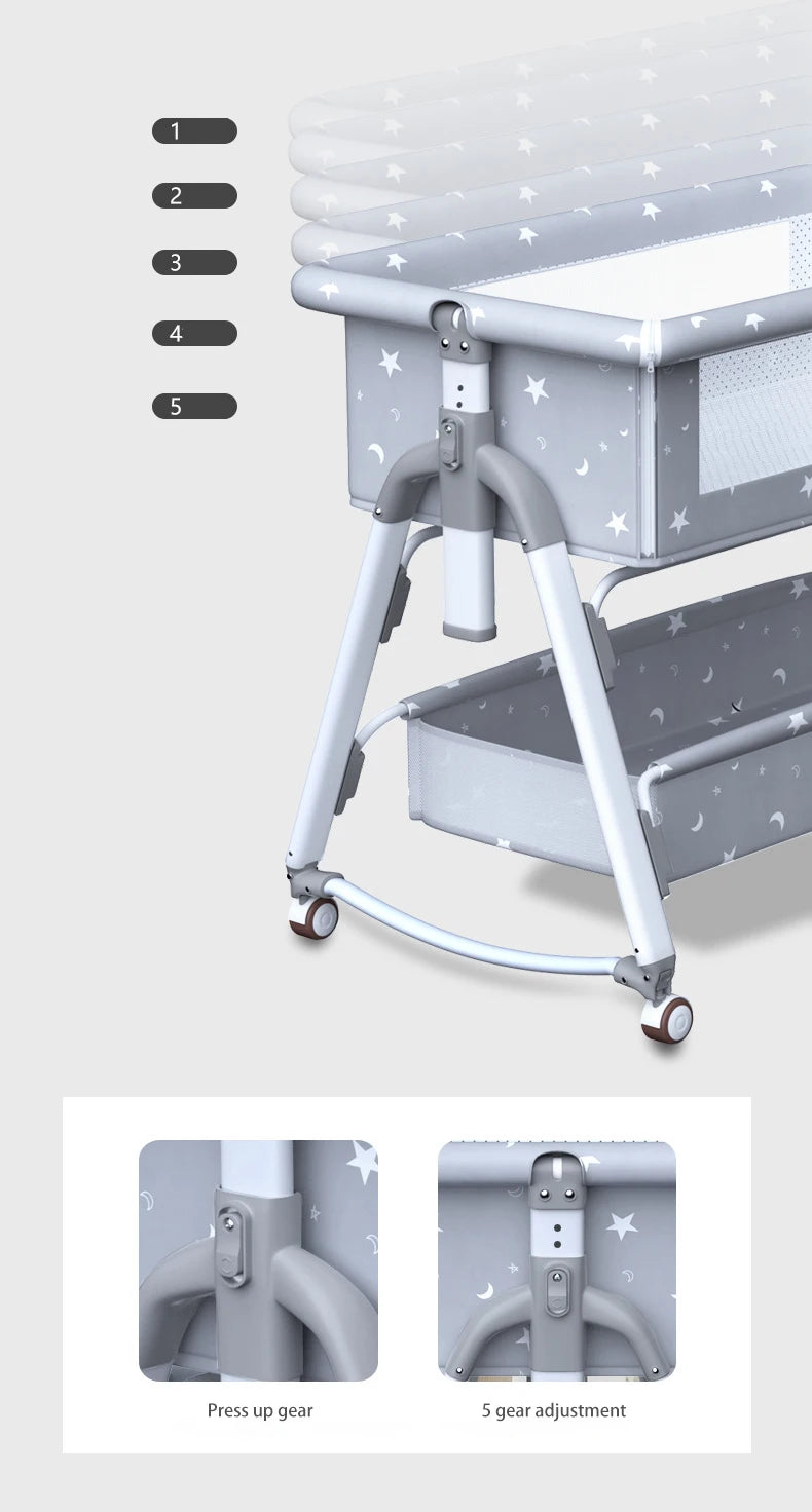 Multifunctional Baby Crib: Foldable and Adjustable