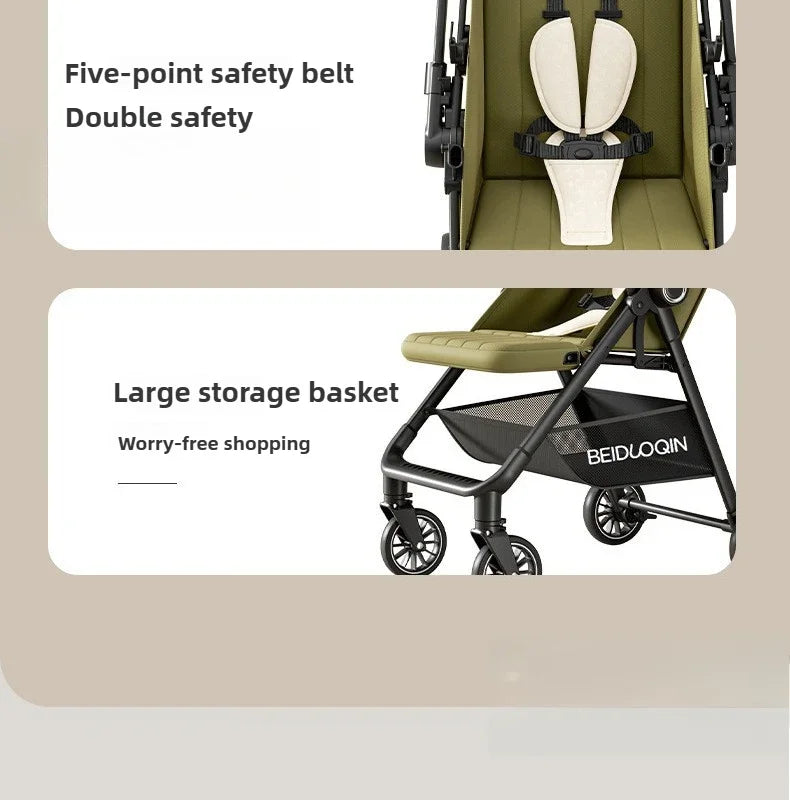 Lightweight & Foldable Baby Stroller - Reclining and Shock-Absorbing