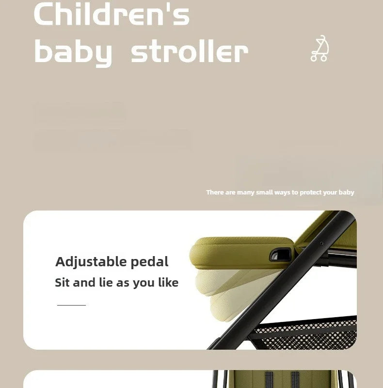 Lightweight & Foldable Baby Stroller - Reclining and Shock-Absorbing