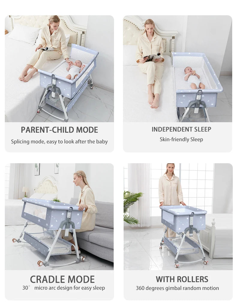 Multifunctional Baby Crib: Foldable and Adjustable