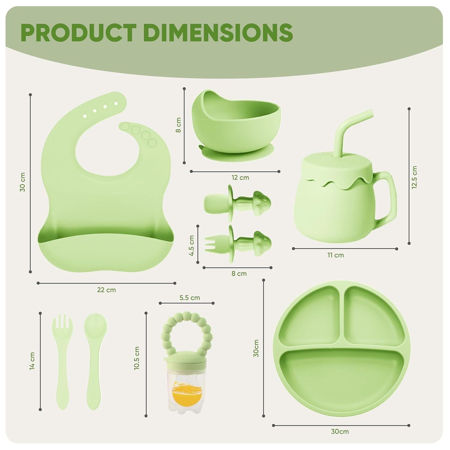 SiIicone Baby Feeding Set With Suction, 10 Pcs